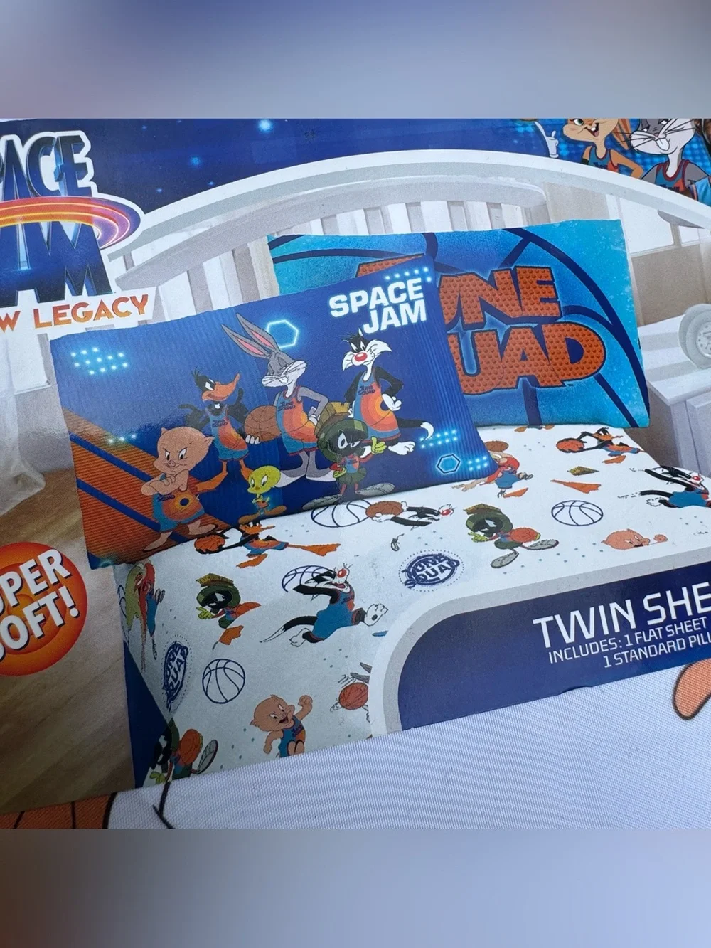 Looney Tunes Space Jam Bugs Bunny Basketball Twin Sheet Set Soft Bedding New